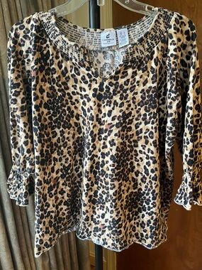 Caribbean Joe Leopard Print Tunic Top - Beige Black